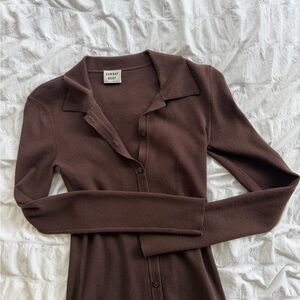 Chocolate Brown Button-Front Knit Dress